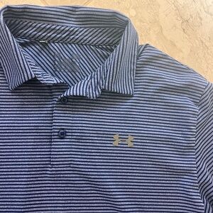 Under Armour Men's Navy and Blue Stripe HeatGear Polo Shirt, size L